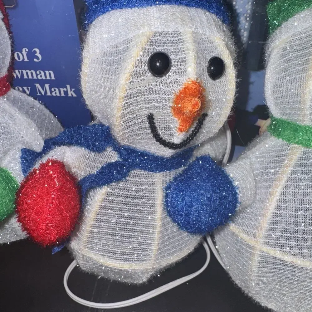Set Of 3 Light Up Snow Man Patchy Way Marks Includes Ground Stakes